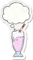 dessin animé milkshake et bulle de pensée comme un autocollant usé en détresse vecteur