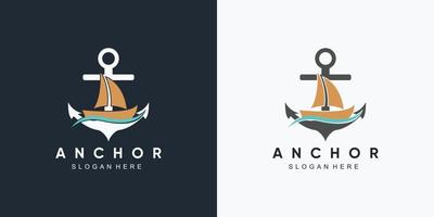 ancre marine et modèle de conception de logo d'icône de roue de bateau avec élément créatif vecteur