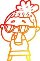 chaud gradient ligne dessin dessin animé femme heureuse portant des lunettes vecteur