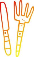 couteau et fourchette de dessin animé de ligne de gradient chaud vecteur