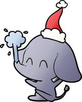 mignon dessin animé dégradé d'un éléphant jaillissant de l'eau portant un bonnet de noel vecteur