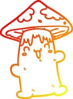 ligne de gradient chaud dessinant un personnage de champignon de dessin animé vecteur