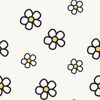 fleurs de camomille abstraites dessinées à la main dans un motif sans couture sur fond blanc. motif vectoriel floral répétitif