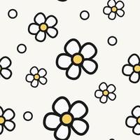 fleurs de camomille abstraites dessinées à la main dans un motif sans couture sur fond blanc. motif vectoriel floral répétitif