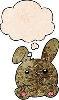 lapin de dessin animé et bulle de pensée dans le style de motif de texture grunge vecteur