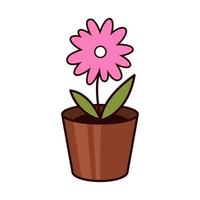 fleur rose dans un pot. icône plate de vecteur