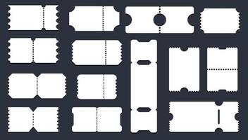 ensemble de modèles de billets de différentes formes. maquette de billets pour le cinéma, le théâtre, le spectacle. grande collection de modèles de billets vecteur