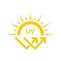 icône jaune de silhouette de rayons ultraviolets. icône de soins de la peau de défense de protection solaire. écran solaire résistant aux rayons solaires spf. la flèche uv du soleil protège le pictogramme de glyphe de rayonnement. illustration vectorielle isolée. vecteur