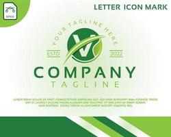 logo éco vert avec conception de modèle de lettre v vecteur