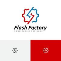 logo de style de ligne d'engrenage de tonnerre d'usine flash