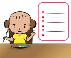 enfant pointant sur le tableau d'affichage de la nutrition vecteur