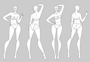 croquis de modèle de conception de figure de mode dix têtes vecteur