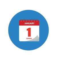 jour calendaire avec le 1er janvier. l'icône du calendrier de janvier est bleue. vecteur
