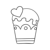 image monochrome, délicieux cupcake avec du sucre en poudre et un coeur, illustration vectorielle en style cartoon sur fond blanc vecteur