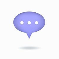 illustration vectorielle. notification des médias sociaux 3d, bulle de dialogue avec trois points blancs. bouton violet ovale isolé sur fond blanc. vecteur