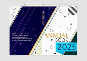 ensemble de conception de couverture de livre annuel de taille a4. fond bleu de style memphis. conception à la mode vecteur