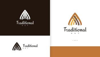 création de logo de cabane traditionnelle. logo ou icône de maison de village. adapté au logo de l'hôtel, de la station balnéaire et de l'hébergement. illustration vectorielle vecteur