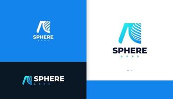 lettre bleue une création de logo avec sphère ou concept mondial dans un style d'espace négatif. moderne un logo initial pour l'identité de la marque commerciale et technologique vecteur