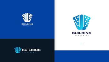 logo w initial avec concept de forme de bâtiment. création de logo lettre w bleue, adaptée aux logos d'entreprise immobilière, d'hôtel, de complexe ou d'appartement vecteur