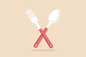 fourchette et cuillère rouges. concept d'appareil de cuisine. illustration de vecteur plat isolé.