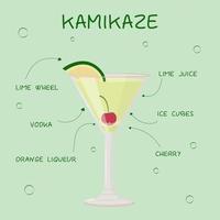 recette de boisson alcoolisée, cocktail et boissons. kamikaze. conception de menus. guide barman. illustration vectorielle plane vecteur
