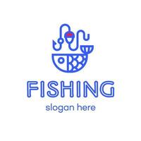 logo de pêche composé d'un poisson et d'un style de ligne d'hameçon vecteur