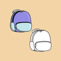 un ensemble d'images, un sac d'école lilas, un sac à dos pour un étudiant, une illustration vectorielle en style cartoon sur fond coloré vecteur