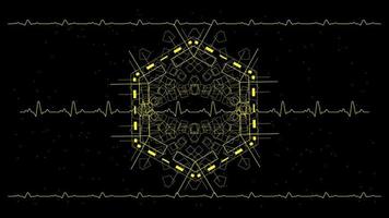 pouls cardiaque ou ekg dans le moniteur pour interface utilisateur hi-tec technologie numérique noir et or avec particules incandescentes, illustration vectorielle. vecteur