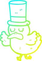 ligne de gradient froid dessinant un canard de dessin animé portant un chapeau haut de forme vecteur