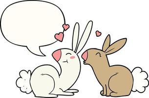 lapins de dessin animé amoureux et bulle de dialogue vecteur