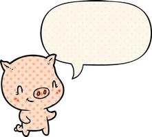 cochon de dessin animé mignon et bulle de dialogue dans le style de la bande dessinée vecteur