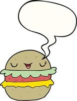 burger de dessin animé et bulle de dialogue vecteur