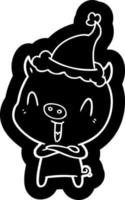 icône de dessin animé heureux d'un cochon portant un bonnet de noel vecteur