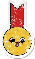 autocollant en détresse d'une médaille d'or de dessin animé mignon vecteur