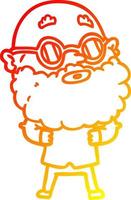 ligne de gradient chaud dessinant un homme curieux de dessin animé avec barbe et lunettes vecteur