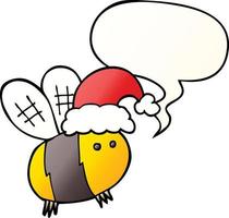 abeille de dessin animé mignon portant un chapeau de noël et une bulle de dialogue dans un style de dégradé lisse vecteur