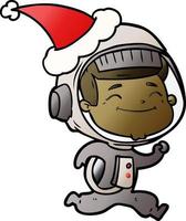 joyeux dessin animé dégradé d'un astronaute portant un bonnet de noel vecteur