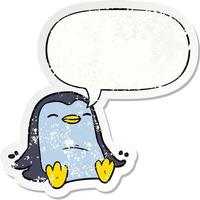 pingouin de dessin animé et autocollant en détresse bulle vecteur