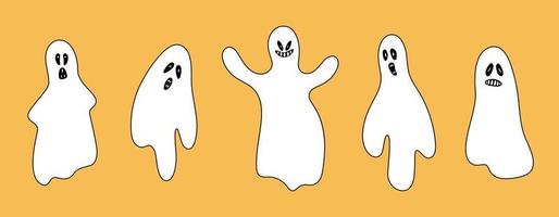 ensemble de doodle fantômes effrayants collection de fantômes effrayants d'halloween vecteur