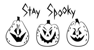 doodle ensemble de citrouilles d'halloween effrayantes et lettrage rester croquis de contour effrayant vecteur