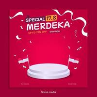 modèle d'affiche de vente de la fête de l'indépendance de l'indonésie avec podium sur fond rouge pour les médias sociaux vecteur