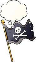 drapeau de pirate de dessin animé et bulle de pensée dans un style de dégradé lisse vecteur