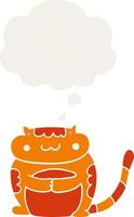 chat de dessin animé mignon et bulle de pensée dans un style rétro vecteur