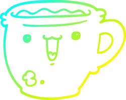 ligne de gradient froid dessinant une tasse de café de dessin animé mignon vecteur