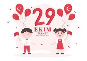 jour de la république dinde ou 29 ekim cumhuriyet bayrami kutlu olsun illustration plate de dessin animé dessiné à la main avec le drapeau de la conception turque et joyeuses fêtes vecteur