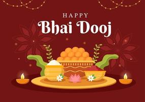 joyeux bhai dooj célébration du festival indien illustration de dessin animé dessiné à la main des sœurs prient pour la protection des frères avec un point sur son front vecteur