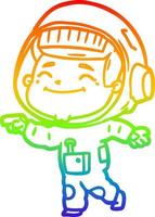 dessin de ligne de gradient arc-en-ciel astronaute de dessin animé heureux vecteur