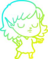ligne de gradient froid dessinant une fille elfe de dessin animé vecteur