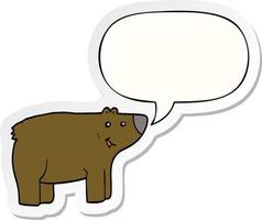 ours de dessin animé et autocollant de bulle de dialogue vecteur
