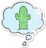 cactus de dessin animé et bulle de pensée comme un autocollant usé en détresse vecteur